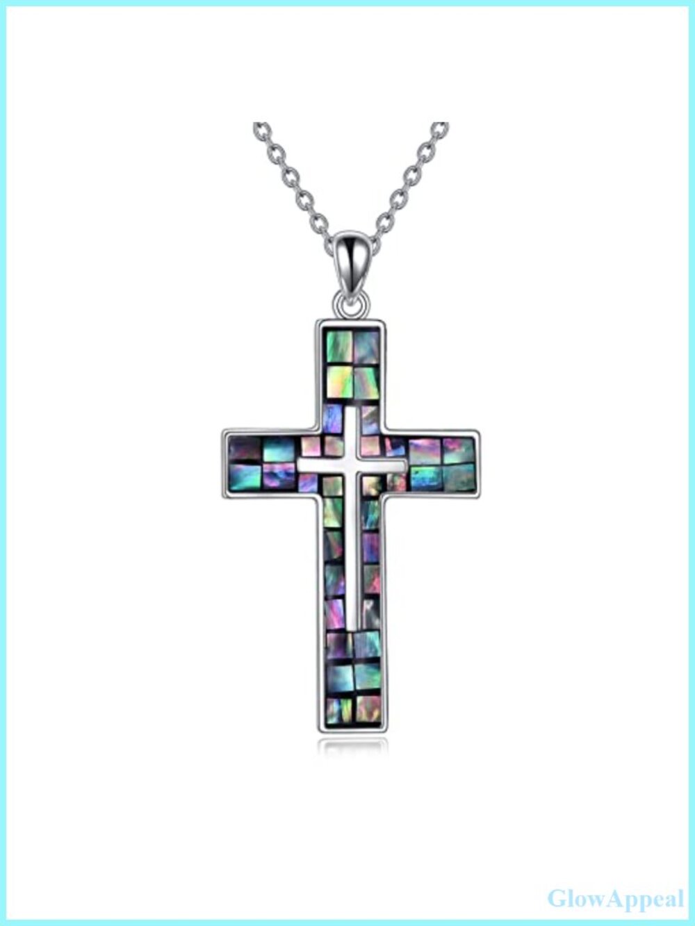 Sterling Silver Abalone Cross Pendant Necklace Religious Christian